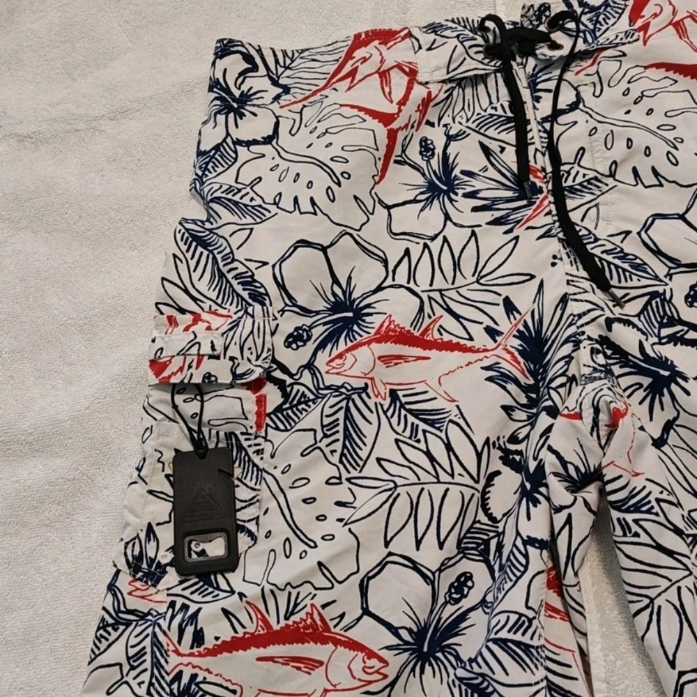 Men's Columbia Fish Print Swim Shorts Size 36  None Mesh Large Line Cutter - Picture 5 of 9